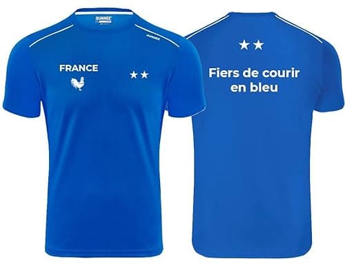 T-Shirt Technique - Maillot Running Fiers de Courir en Bleu - Équipe de France - Champions du Monde 2018-2 étoiles